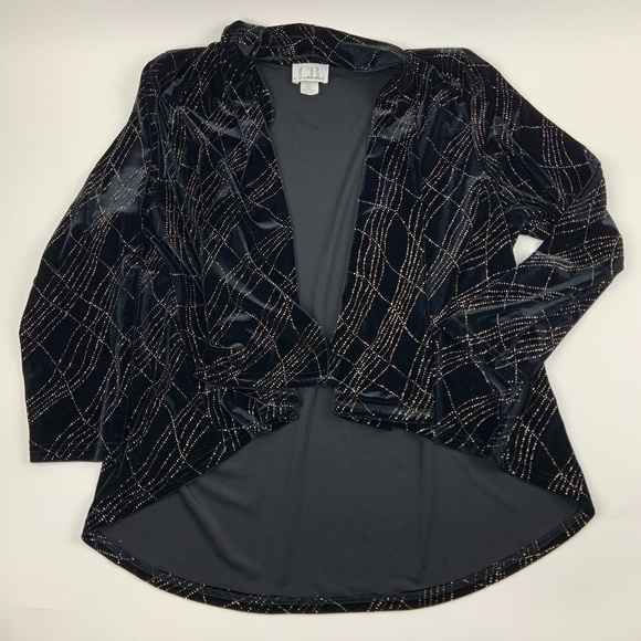 CB Collections Cardigan Womens Medium Collared Long Sleeve Black Gold Shimmer - Picture 1 of 6